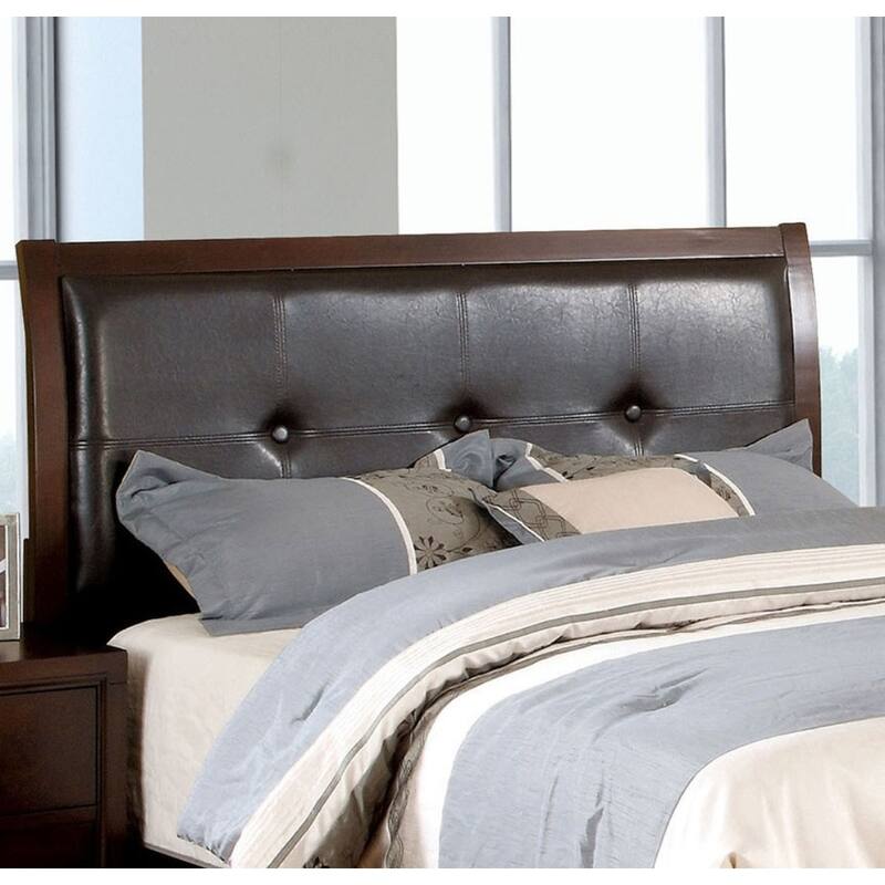 Eastern King Size Bed with Button Tufted Headboard in Brown Cherry Finish