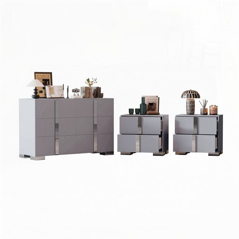 Elegant 6 Drawers Dresser and Two Nightstands