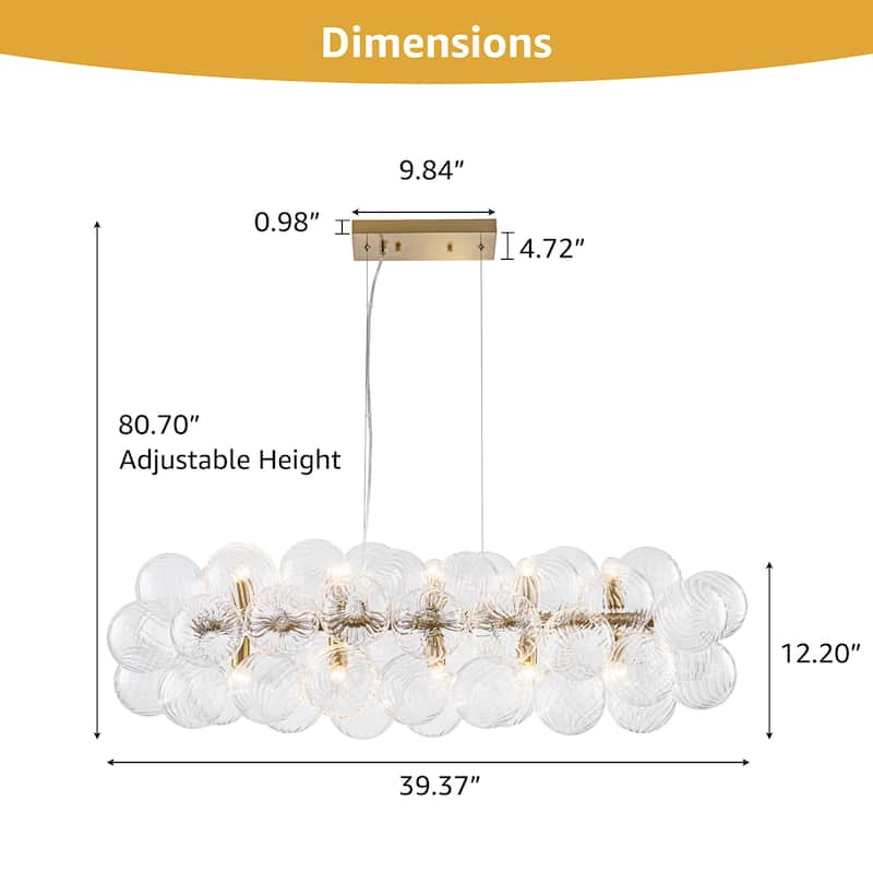 Starsky 10-Light 39in. Contemporary Glass Bubble Linear Kitchen Island Chandelier