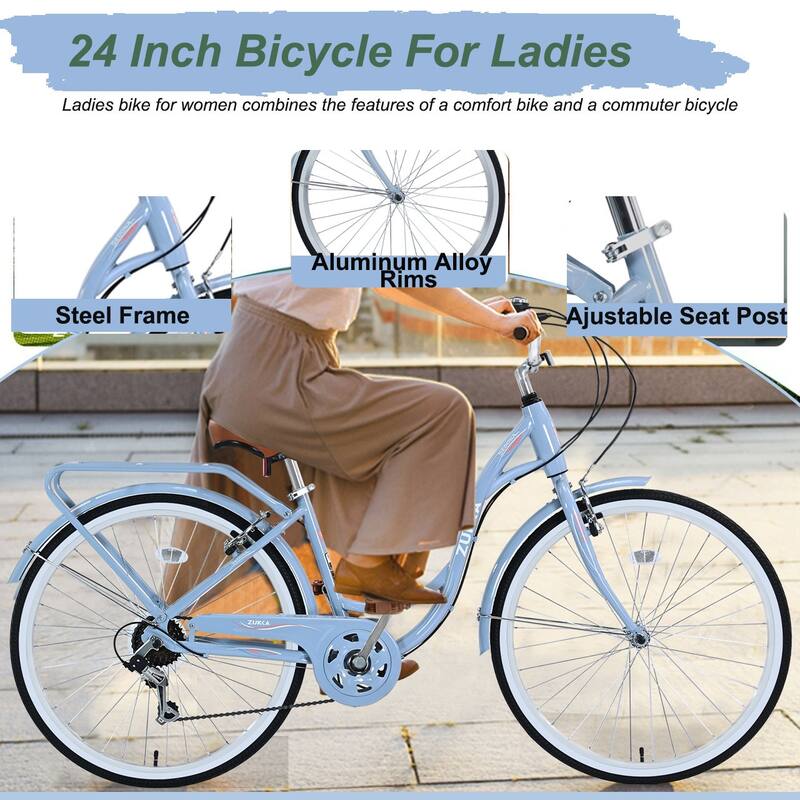 24" Women's Comfort Bike, Shimano 7-Speed, Steel Frame with V Brakes and Cushioned Saddle