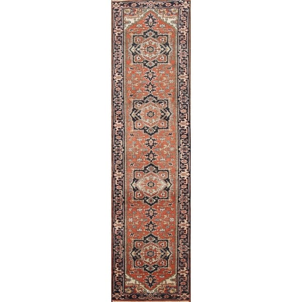 slide 1 of 16, Geometric Indo Heriz Serapi Oriental Runner Rug Wool Hand-knotted - 2'6" x 11'6"