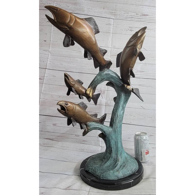 4 Imitative Fish Jumping Out Of Water Bronze Metal Statue Sculpture Marine Decor 25 Inches X 18 Inches