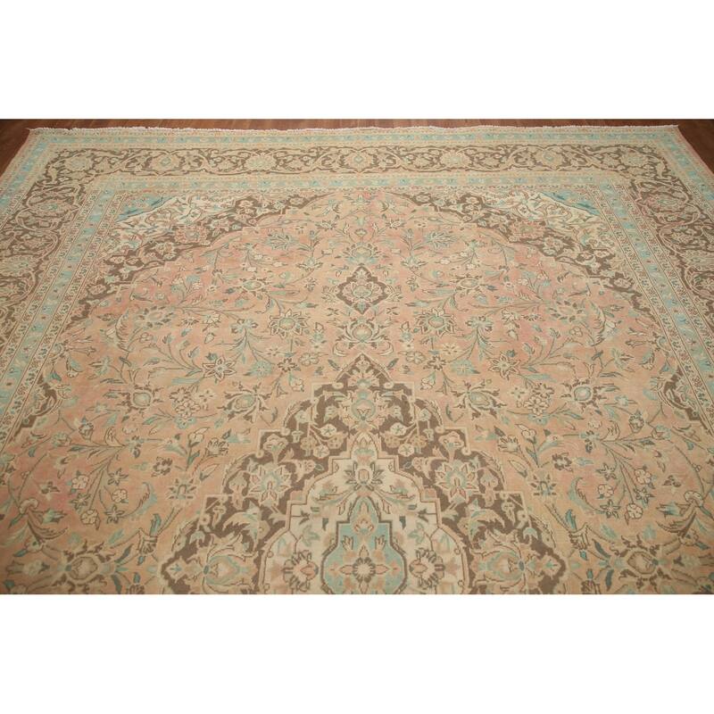Hand Knotted Oriental 100% Wool Carpet Traditional Floral Coral Mashad Area Rug - 13' 0'' X 9' 5''