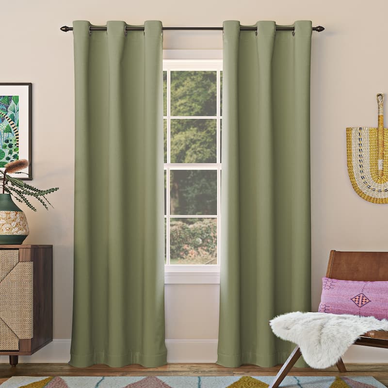 Sun Zero Saxon Energy Saving Blackout Grommet Curtain Panel, Single Panel - 40" x 95" - Sage Green