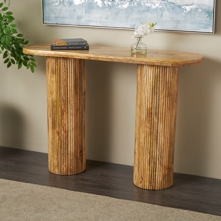Brown Mango Wood Handmade Oval Console Table with Ribbed Legs - Bed ...