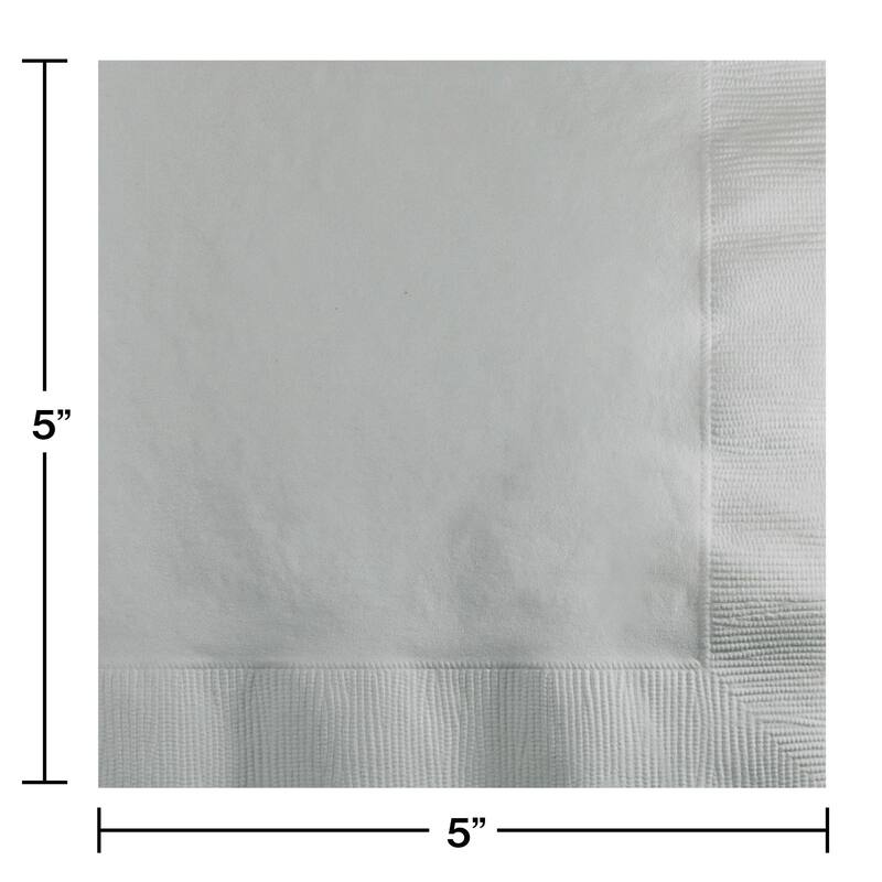 2-Ply Disposable Party Beverage Napkins - 5" - Silver - Club Pack of 600