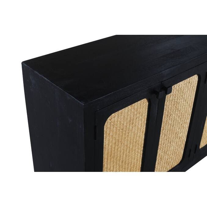 HomeRoots 94" Black Distressed Solid Wood Sideboard with Six Doors - 94.00 in. x 38.00 in. x 18.00 in.