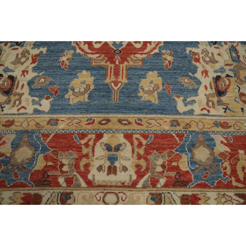 Hand Knotted Oriental 100% Wool Carpet Traditional Medallion Navy Blue & Blues Heriz (serapi) Area Rug - 11' 11'' X 9' 3''