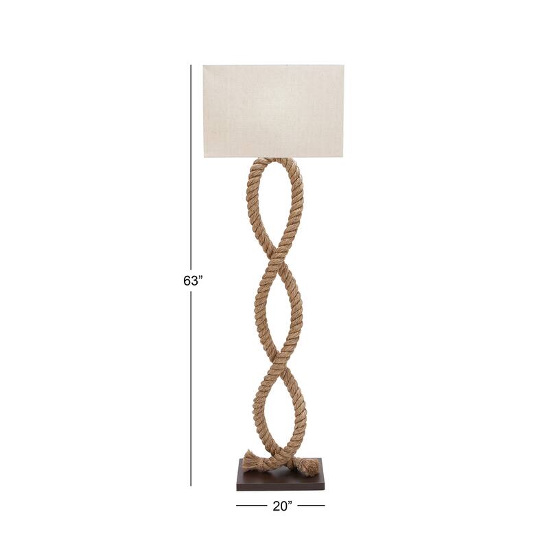 Brown Jute Rope Twisted Rope Room Floor or Table Lamp with Cream Linen Shade