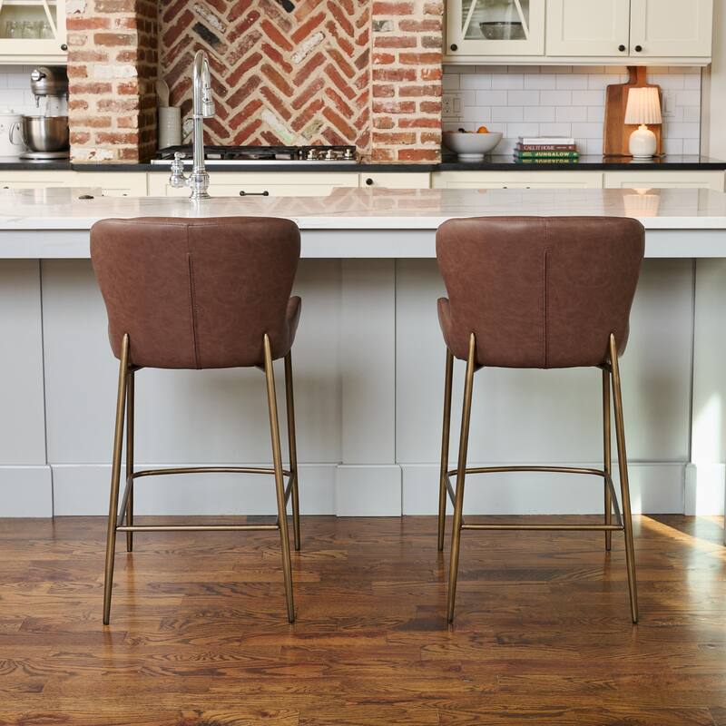 Maven Lane Naomi Metal and Vegan Leather Kitchen Dining Stool