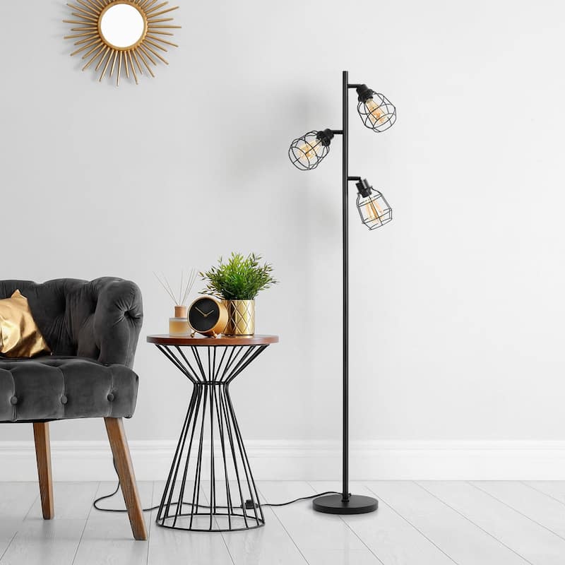 Tree Floor Lamp with 3 Adjustable Arms - Black - Black