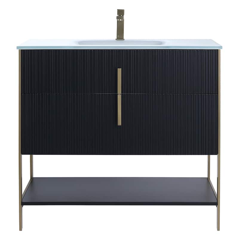 Fine Fixtures Serenity Modern Bathroom Vanity with White Glass Top