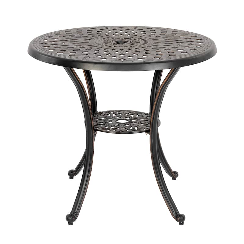 Outdoor 31'' Round Cast Aluminum Bistro Table with 2'' Umbrella Hole