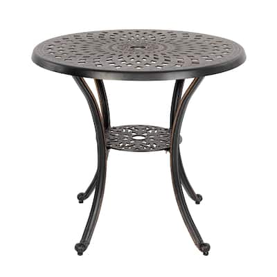 Outdoor 31'' Round Cast Aluminum Bistro Table with 2'' Umbrella Hole