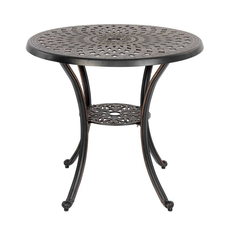 Outdoor 31'' Round Cast Aluminum Patio Bistro Table with Hollow Tabletop and Umbrella Hole, Black - 31'' Round