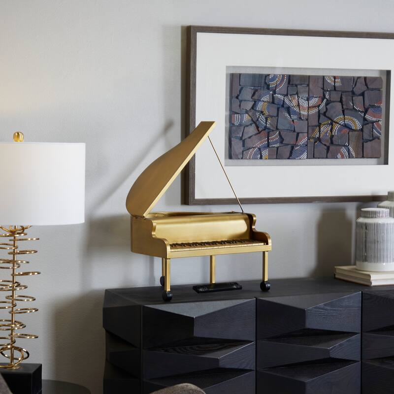 Gold Metal Piano Instrument Sculpture - Gold