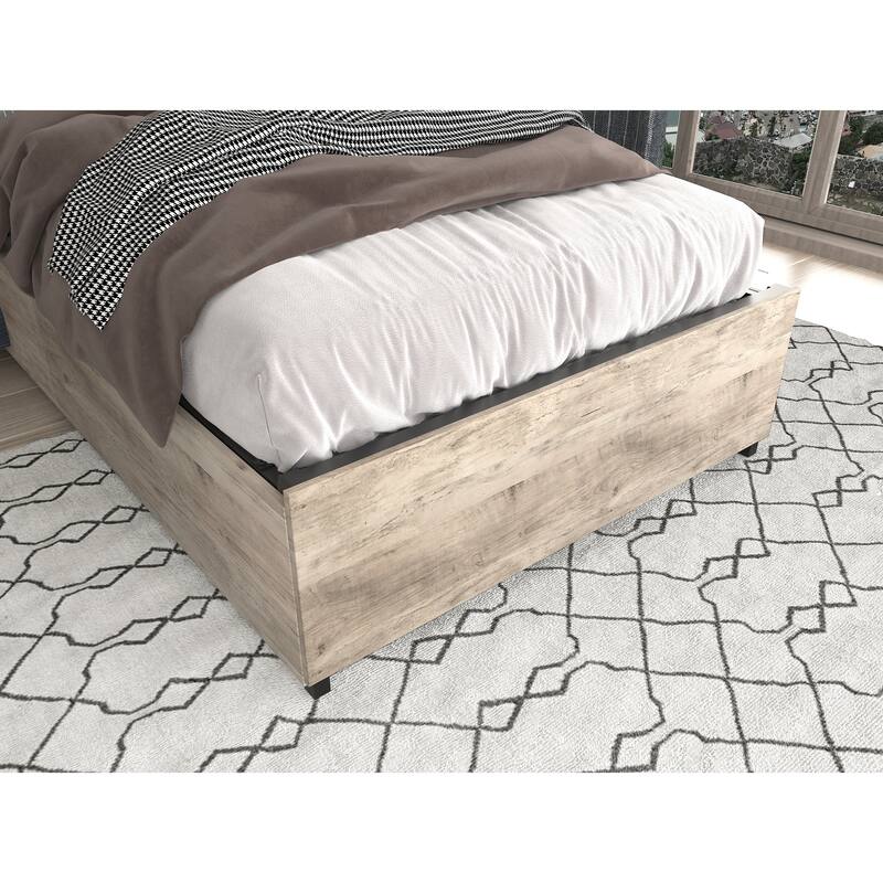 Full Size Bed Frame with Storage Headboard, Charging Station, LED Lights, Noise-Free Design, 4 Storage Drawers