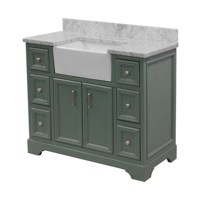 KitchenBathCollection Zelda 42" Farmhouse Bathroom Vanity with Carrara Marble Top