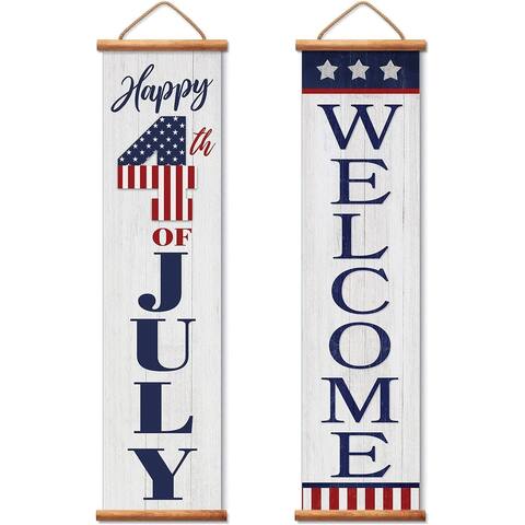 Patriotic Welcome Reversible Indoor/Outdoor Vinyl Porch Sign 44.5 by 11 Manufactured in the USA Durable Easily Wipes Clean