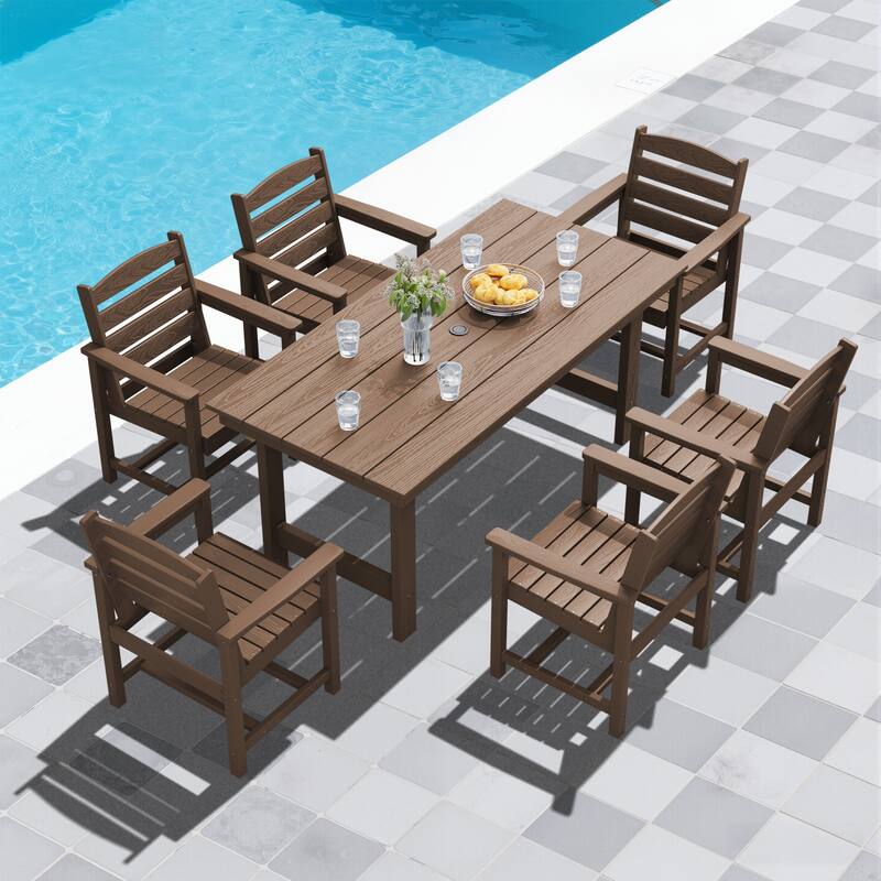 7-Piece HDPE Outdoor Dining Table Sets with Umbrella Hole - 1-Table 6-Chairs