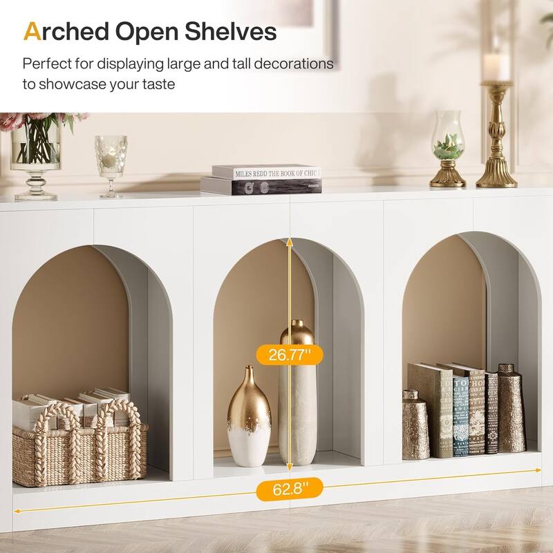 Wood Entryway Entry Table with 3 Arched Shelves for Foyer