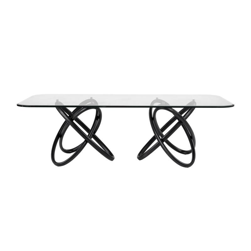 Cid Ason Dining Table, Black, Rectangular 94 Inch Tempered Glass Top - Clear, Black