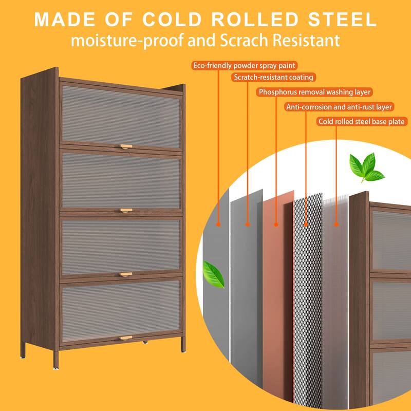 57"Tall Metal 4 Flip Doors Cabinet, with Ample Storage Space for Bedroom, Office, Living Room, Hallway, Entryway