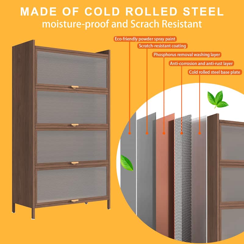Anmytek 5 Tier Metal 4 Flip Doors Storage Cabinet Pantry Kitchen Organizer Steel Shelf Wood Look Modern
