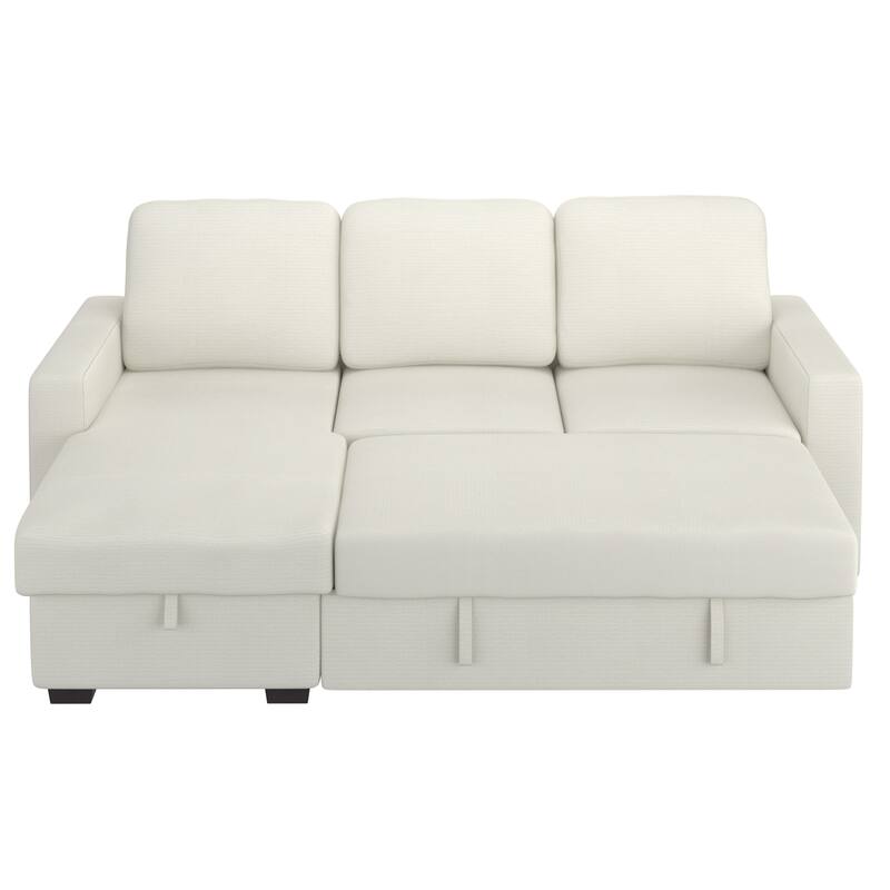 Modern Fabric 93.25" Sofa w/Bed & Storage - Beige