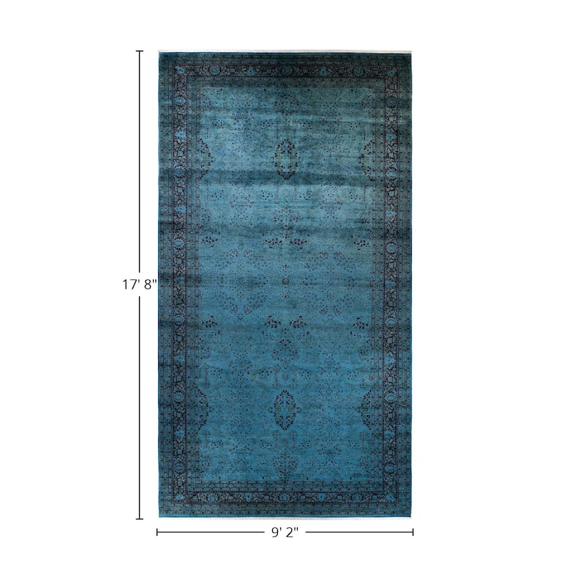 Overton Hand Knotted Wool Vintage Inspired Modern Contemporary Overdyed Blue Area Rug - 9' 2" x 17' 8"