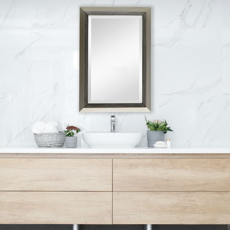 The Gray Barn Warm Silver Beaded Edge Rectangular Wall Mirror