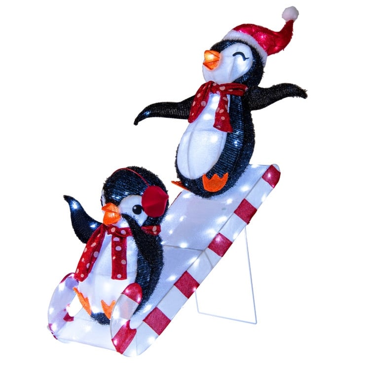 Multi-Color Metal and Fabric LED Lighted Christmas Penguins Decoration for Indoors and Outdoors