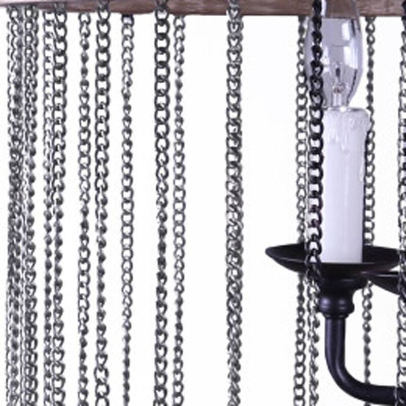 HomeRoots Black And Natural Wood and Metal Cylinder Six Light Dimmable Chandelier - 26.00' X '23.00' X '26.00