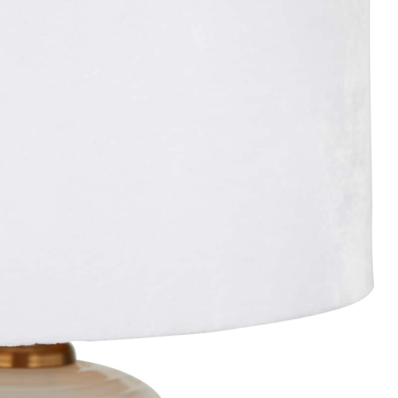White Glass Ribbed Room Table Lamp with Gold Accents
