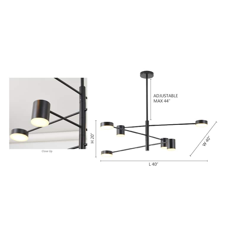 6 Light Black Metal LED Chandelier