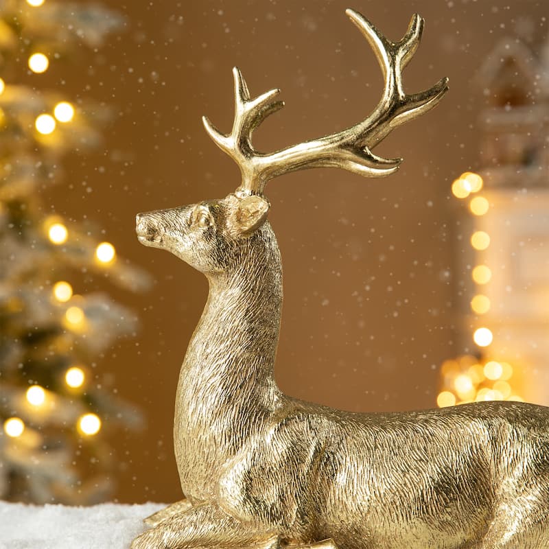 Glitzhome 11"H Resin Christmas Lying Reindeer Table Decor