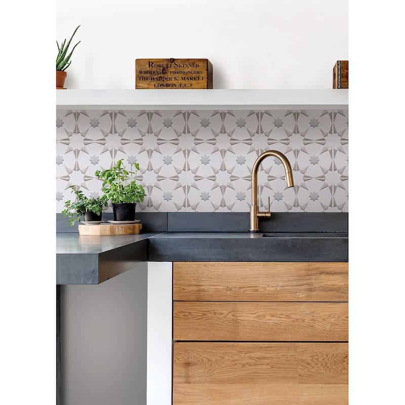 InHome Neutral Vega Peel & Stick Embossed Tile Backsplash