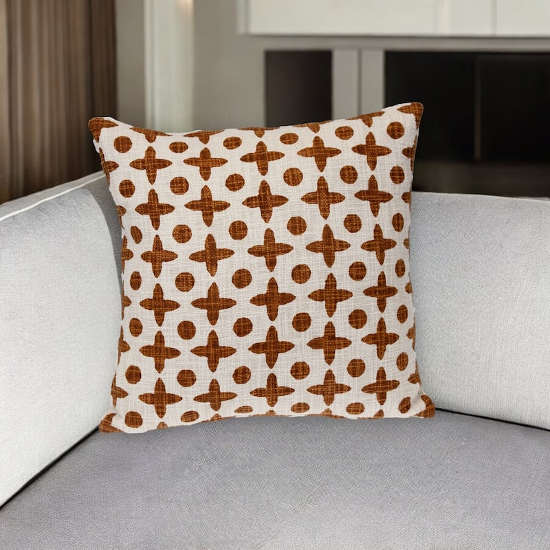 HomeRoots 18" Beige and Brown Geometric Cotton Throw Pillow - Accent - Polyester