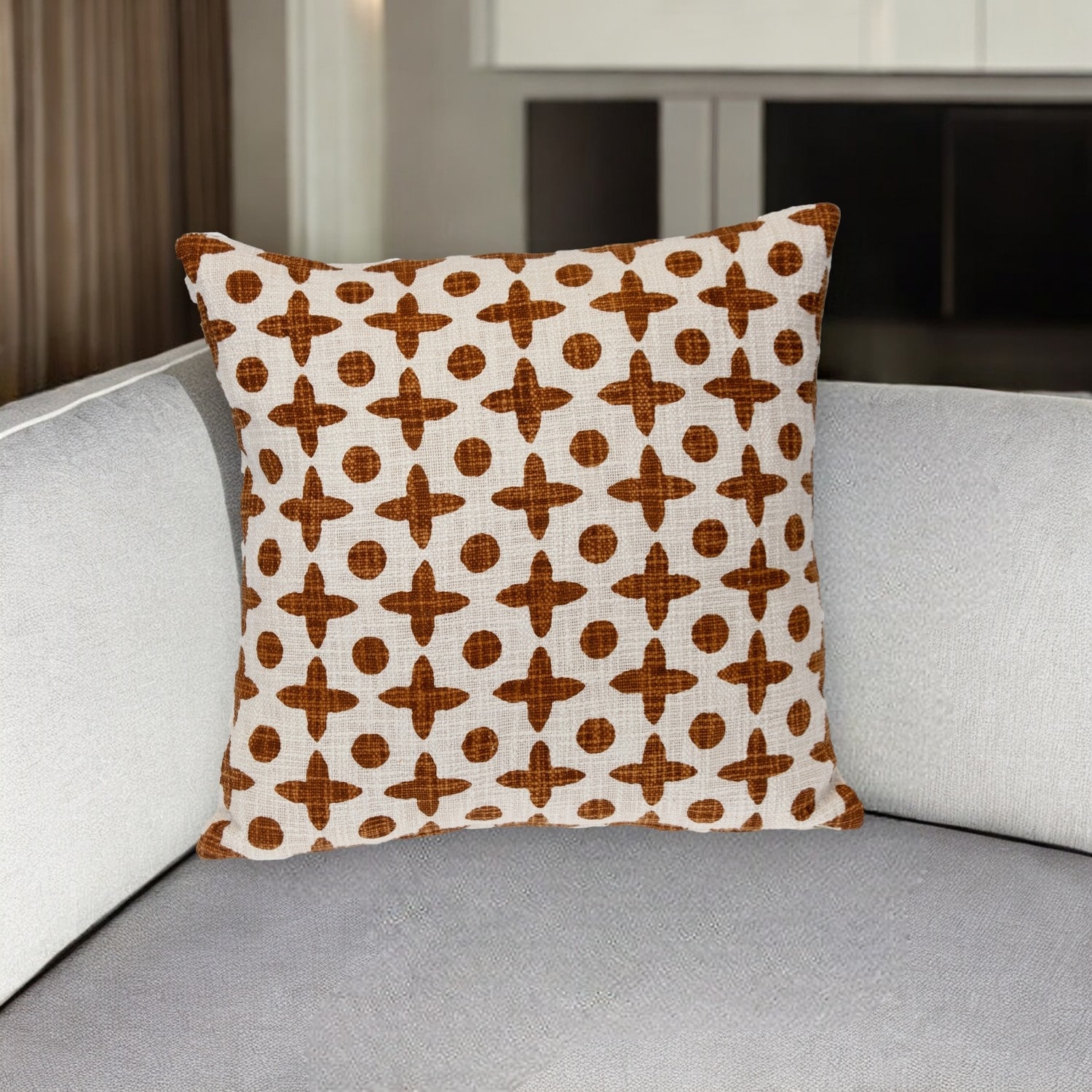 HomeRoots 18" Beige and Brown Geometric Cotton Throw Pillow