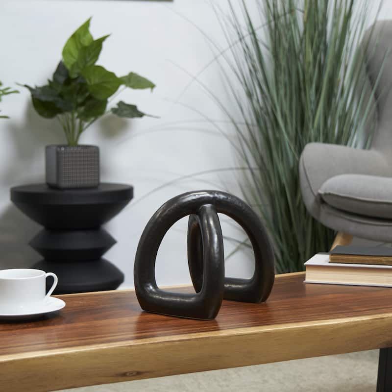 CosmoLiving by Cosmopolitan Black Porcelain Ceramic Arched Abstract Decorative Sculpture - Black