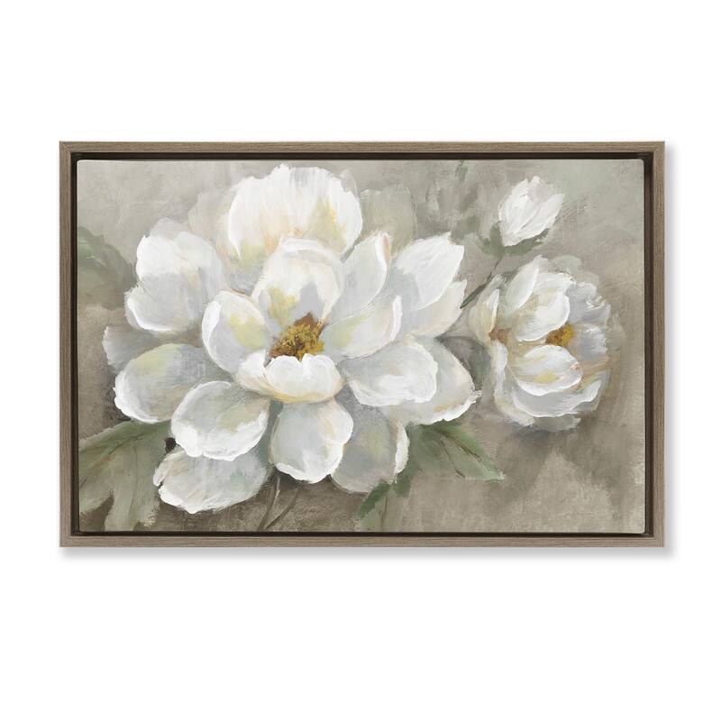 Stupell Blooming Magnolias on Beige Framed Floater Canvas Wall Art Design By Nan - 25 x 17 - Brown