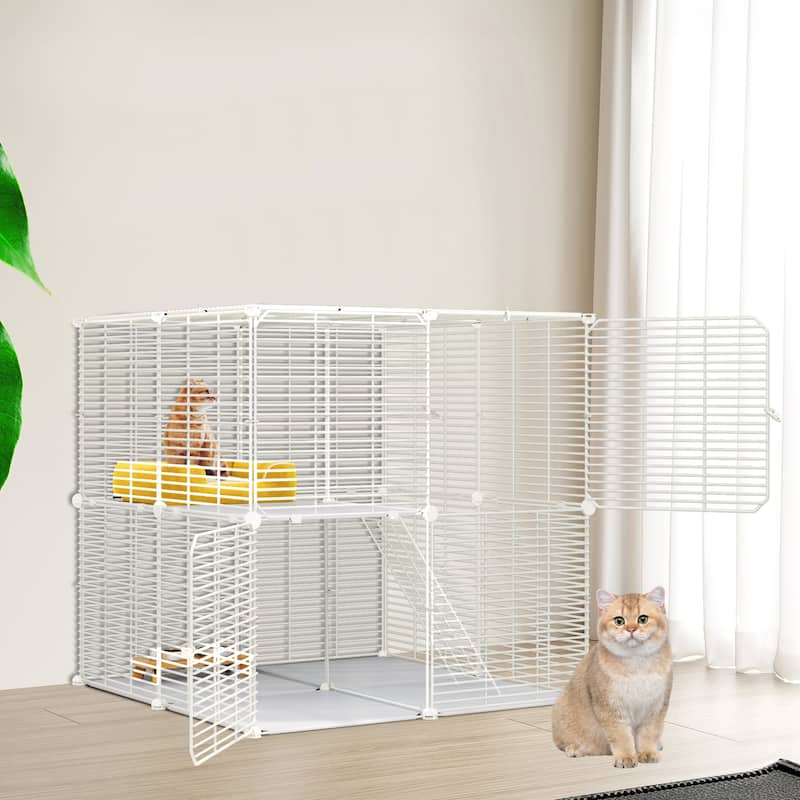 Moasis Reinforced Outdoor Portable Reinforced Cat Cage, Cat Palypen with Narrow Mesh - White