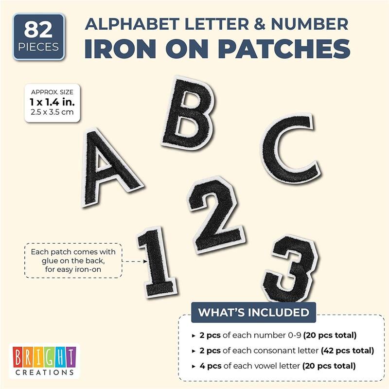 Bright Creations 82 Pcs Iron On Patches for Clothing Jeans Applique Sewing Craft, Letters Numbers