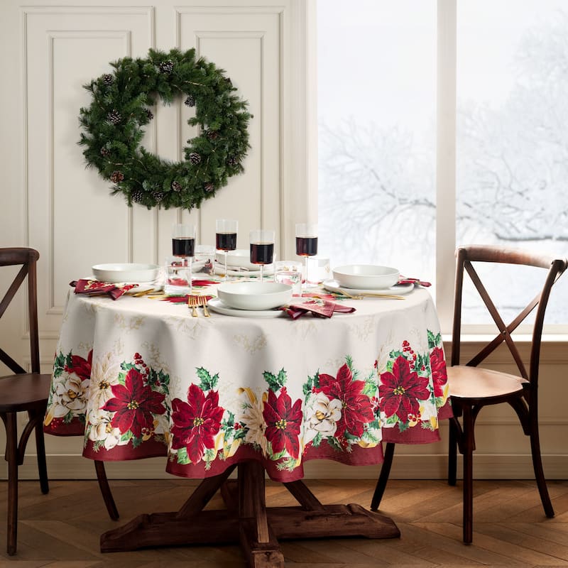 Poinsettia Garlands Engineered Tablecloth - 70" Round