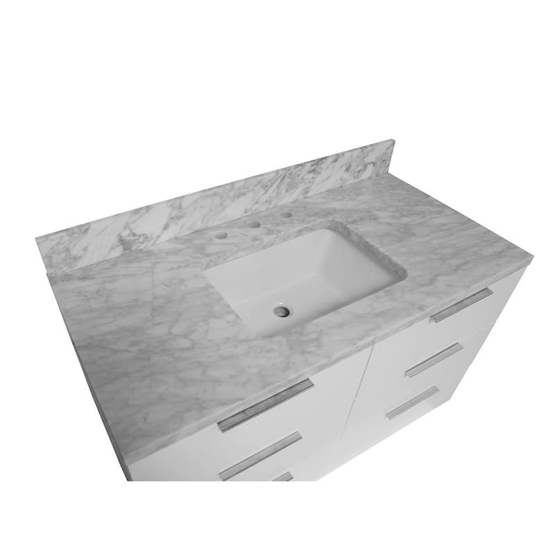 KitchenBathCollection Oslo 42" Floating Wall-Mounted Bathroom Vanity with Carrara Marble Top
