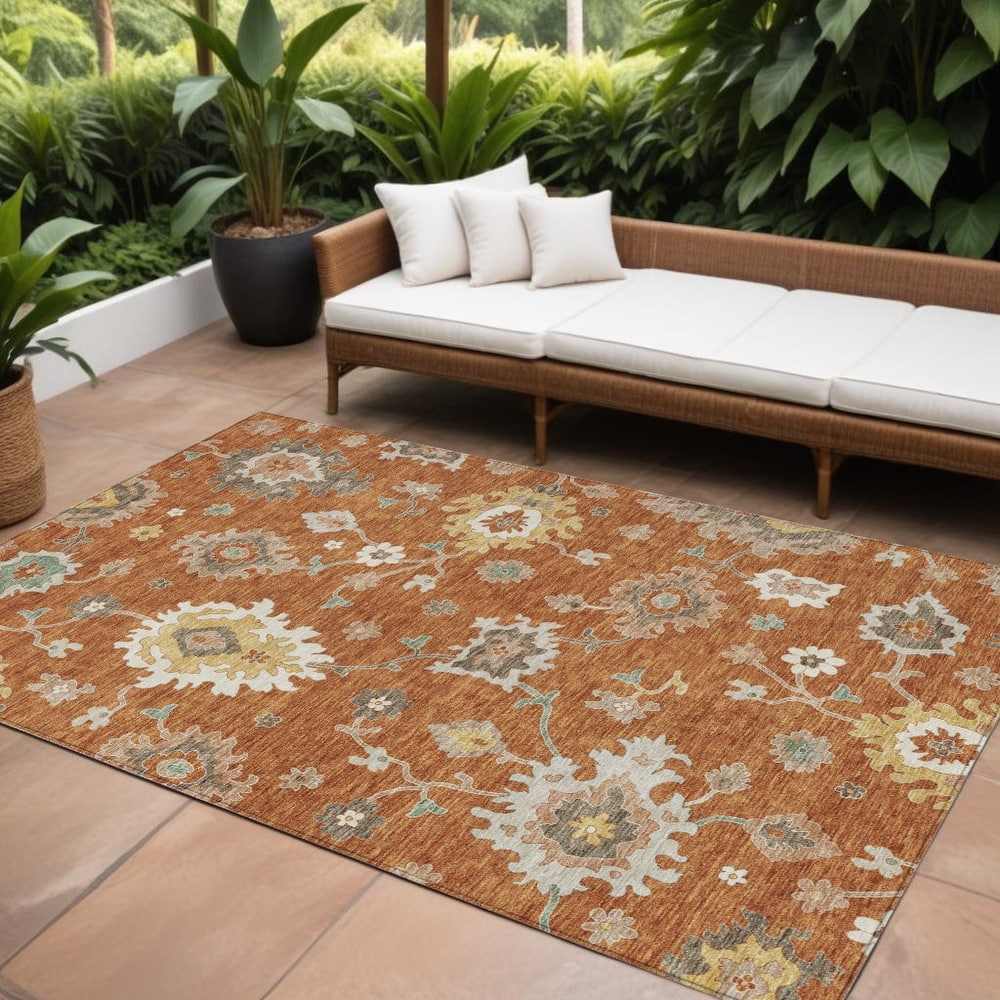 HomeRoots Floral Traditional Rectangle Outdoor Rug