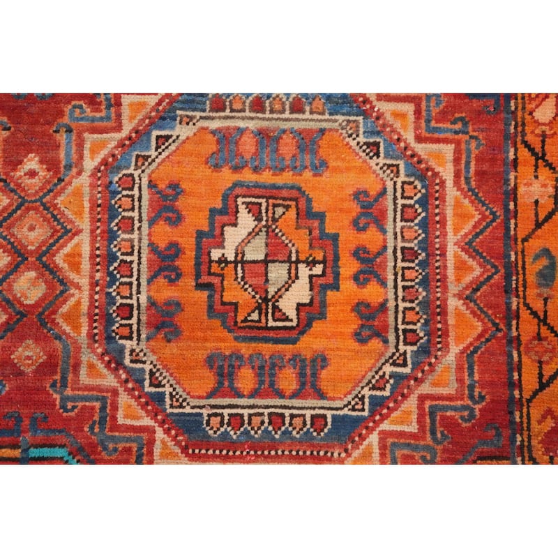 Hand Knotted Oriental 100% Wool Carpet Traditional Geometric Oranges & Rust Meshkin Runner Rug - 10' 10'' X 4' 3''