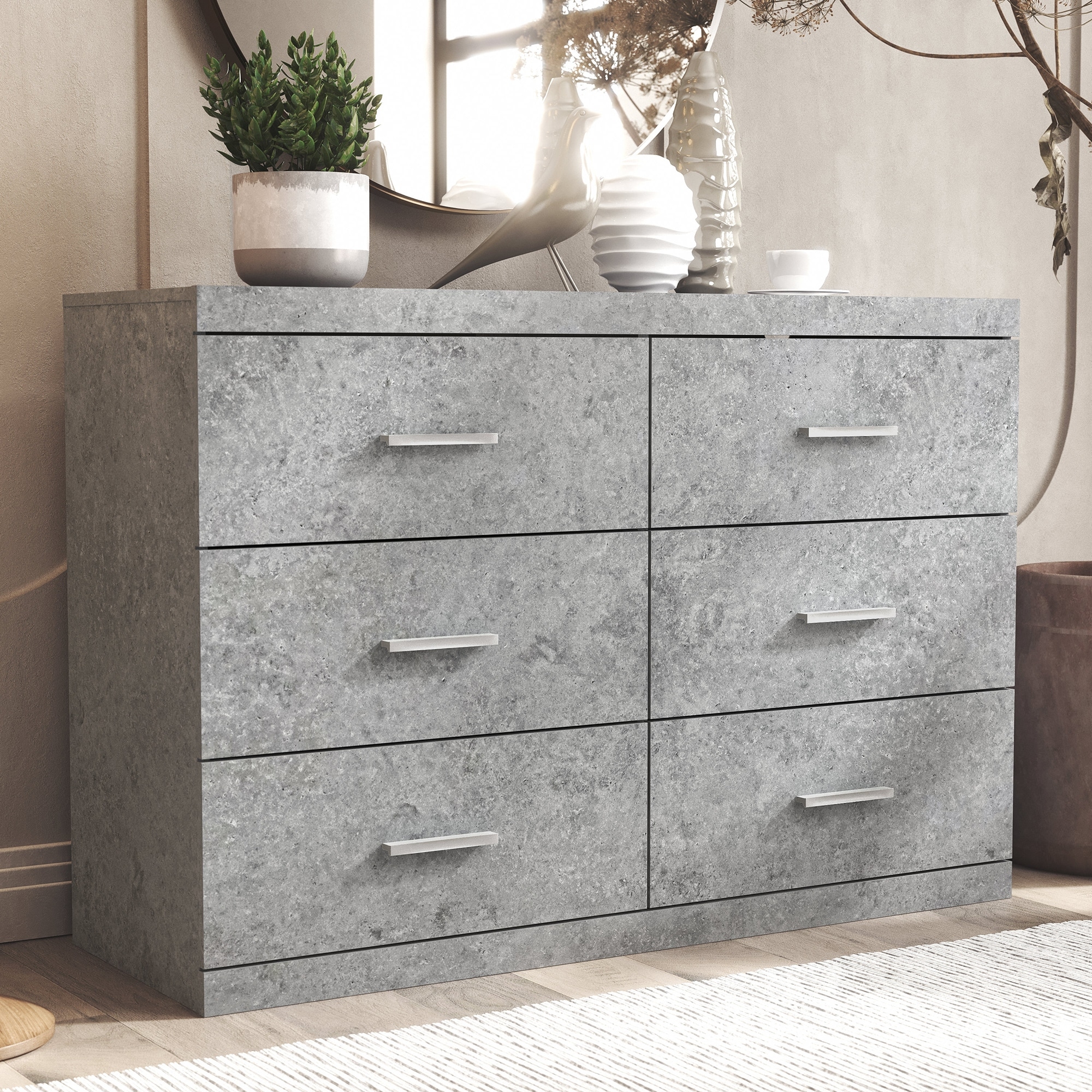 cool grey dresser GALANO Carmelo 6-Drawers Concrete Gray 31.7 in. x 46.5 in. x 16.3 in. - Bed Bath & Beyond Double dresser