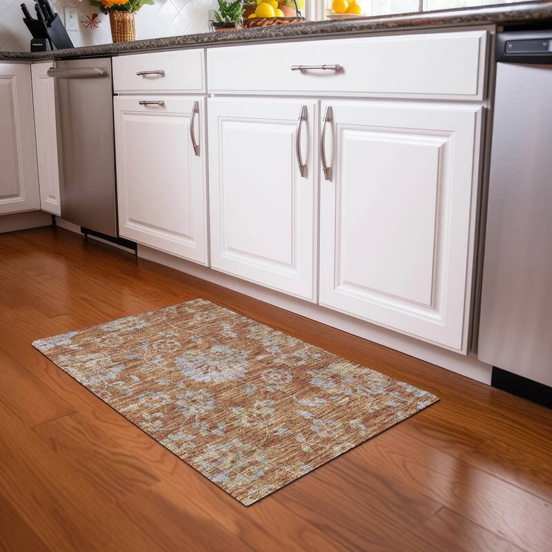 Premium Washable Super Soft Floral Whimsy Mayfield Rug - Paprika - 1'8" x 2'6"