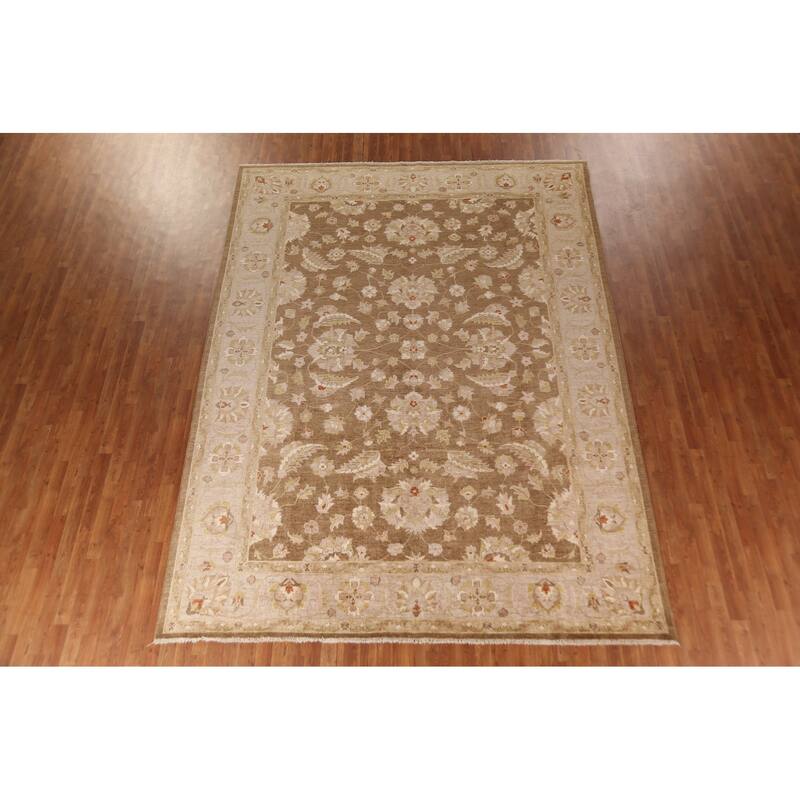Vegetable Dye Brown Peshawar Oriental Area Rug Handmade Wool Carpet - 9'0"x 11'10"